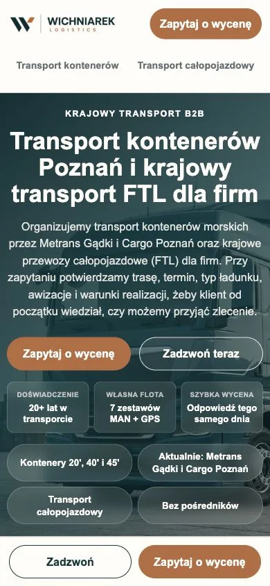 Wichniarek Logistics - screenshot mobile